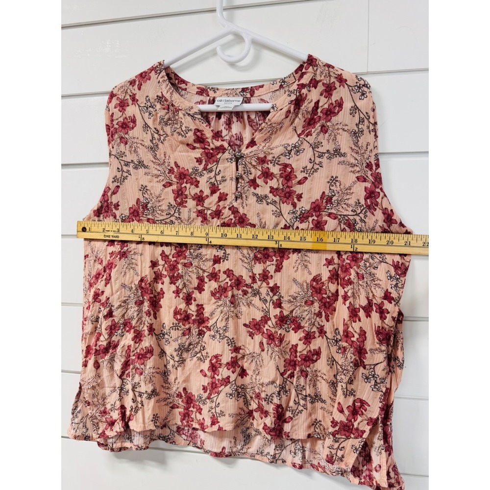 Liz Claiborne Petite PXL Floral Blouse Pink Gold Metallic Stripe Long Sleeve Top - Picture 6 of 7